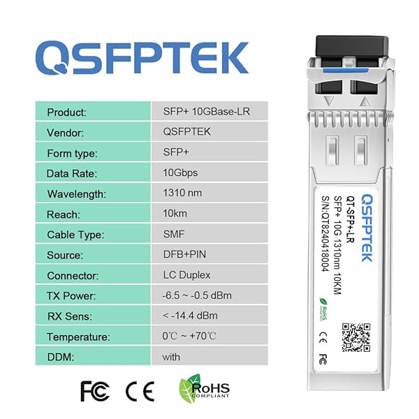 QSFPTEK QSFPTEK 10G SFP+ Module for Juniper EX-SFP-10GE-LR QFX-SFP-10GE-LR 10GBASE-LR 1310nm 10km DDM Single-Mode LC Transceiver - View 6 of 8