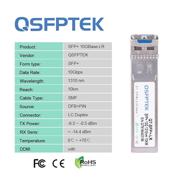 QSFPTEK QSFPTEK 10G SFP+ Module for Juniper EX-SFP-10GE-LR QFX-SFP-10GE-LR 10GBASE-LR 1310nm 10km DDM Single-Mode LC Transceiver - View 7 of 8