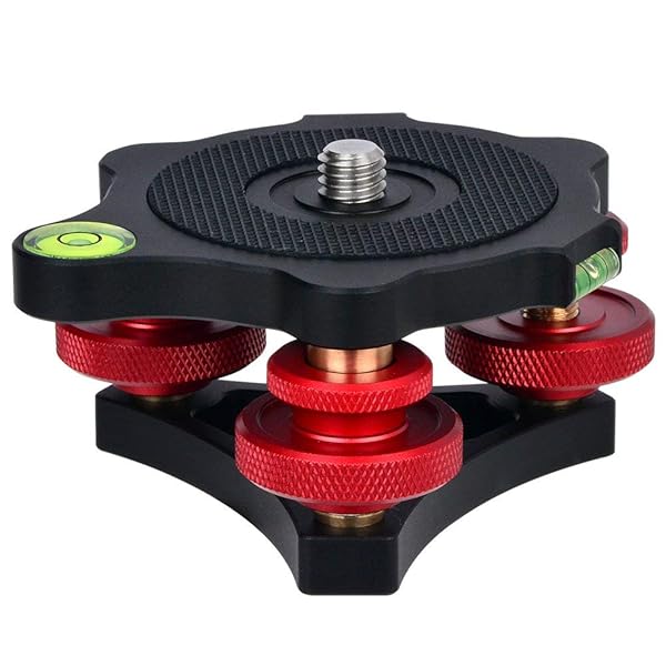 koolehaoda Koolehaoda Leveler Leveling Base with Bubble Level and 3/8 inch Screw, 3 Dials with +/-5 Degree Precision Adjustment, Aluminum Alloy Construction for Camera Tripod