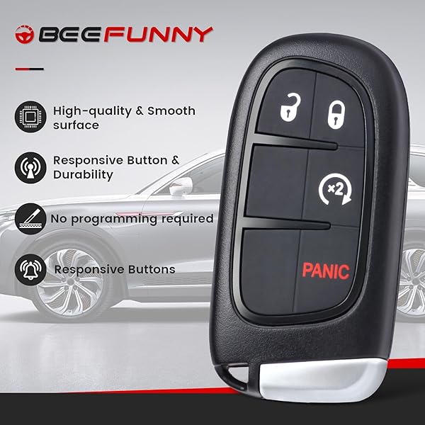 Beefunny Beefunny Replacement Remote Start Smart Car Key Fob for Jeep Cherokee 2014-2019 433MHz 4A Chip FCC ID GQ4-54T - View 5 of 8