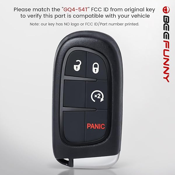 Beefunny Beefunny Replacement Remote Start Smart Car Key Fob for Jeep Cherokee 2014-2019 433MHz 4A Chip FCC ID GQ4-54T - View 6 of 8