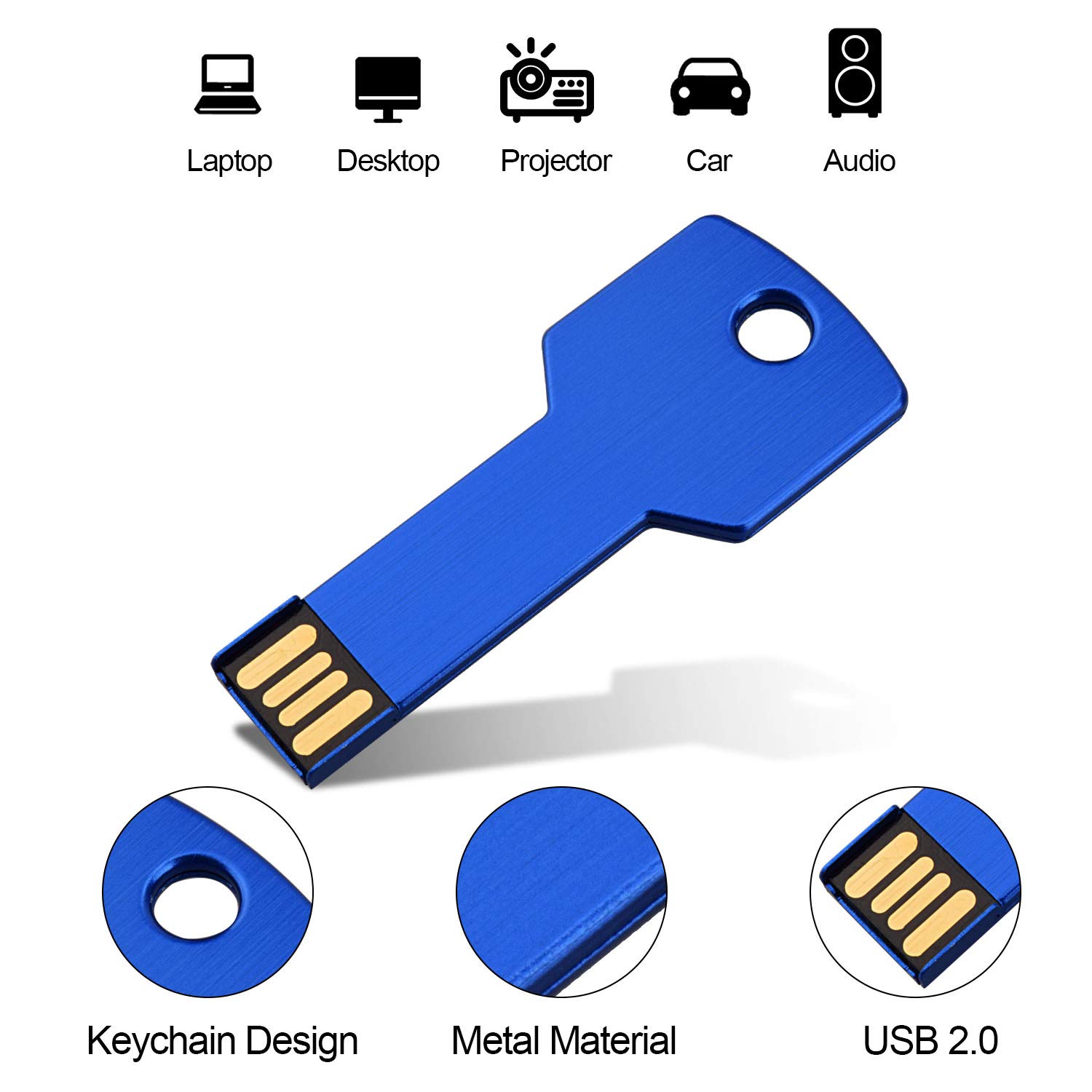 RAOYI 10 Pack 32GB USB Flash Drive Metal Key Shape Blue Memory Stick Thumb Drive USB 2.0 - View 2 of 9