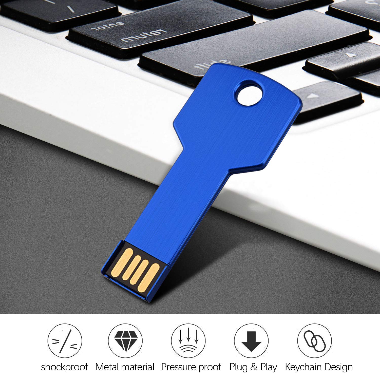 RAOYI 10 Pack 32GB USB Flash Drive Metal Key Shape Blue Memory Stick Thumb Drive USB 2.0 - View 3 of 9