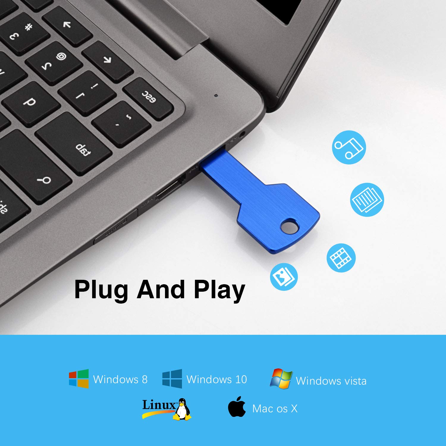 RAOYI 10 Pack 32GB USB Flash Drive Metal Key Shape Blue Memory Stick Thumb Drive USB 2.0 - View 4 of 9