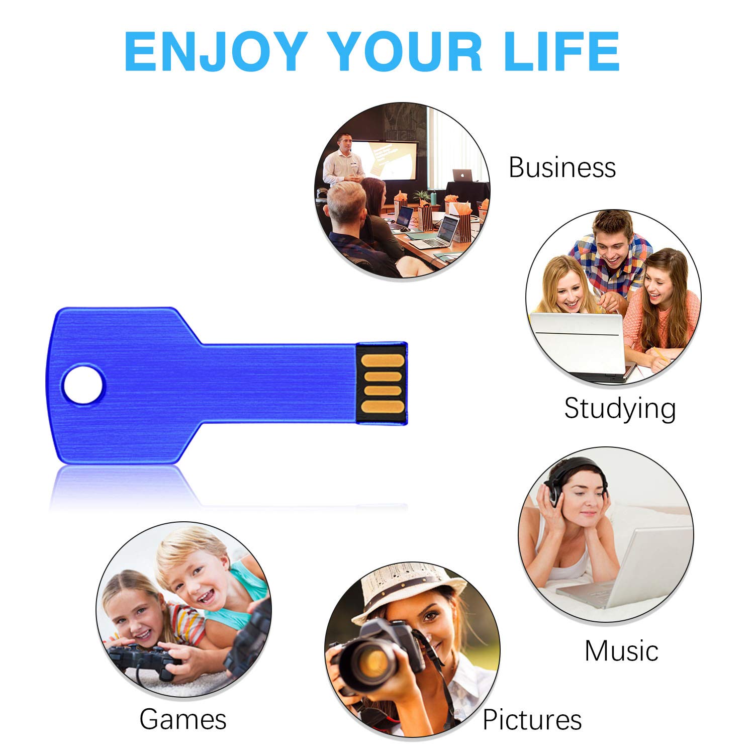 RAOYI 10 Pack 32GB USB Flash Drive Metal Key Shape Blue Memory Stick Thumb Drive USB 2.0 - View 6 of 9