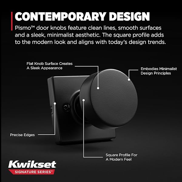 Kwikset Kwikset Pismo Dummy Door Knob Matte Black Non-Turning Handle for Closets French Double Doors and Pantry with Microban Protection - View 5 of 9