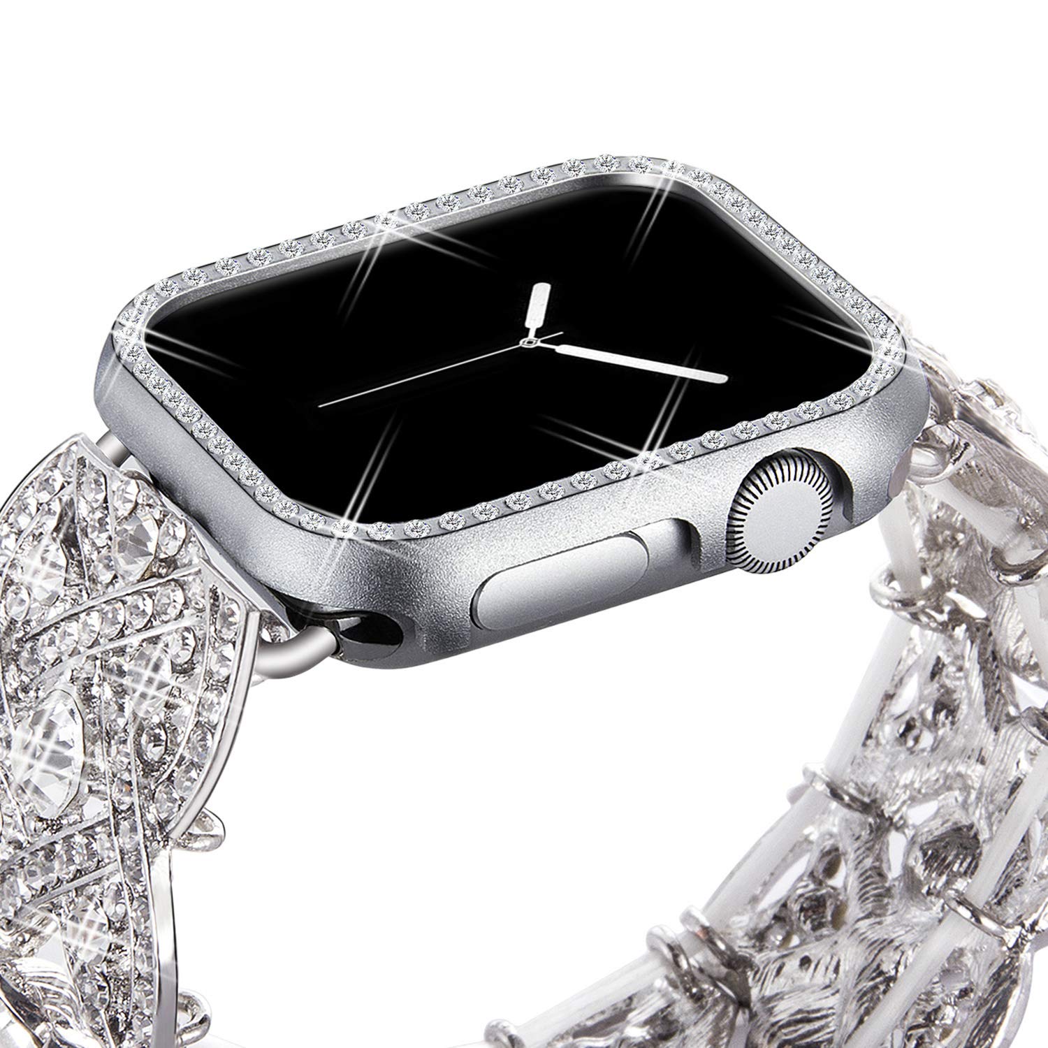 VIQIV VIQIV Bling Protective Face Bumper Case Cover for Apple Watch 38mm 42mm 40mm 44mm Crystal Diamond Frame for iWatch Series 4 3 2 1 Silver - View 4 of 6