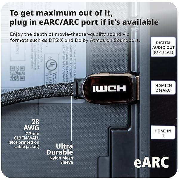 Pacroban Pacroban 3ft HDMI 2.1 Cable for Laptop to Monitor - 8K 60Hz, 4K 120Hz, Ultra High Speed, Braided, eARC, 48Gbps, HDR, DTS:X - View 8 of 11