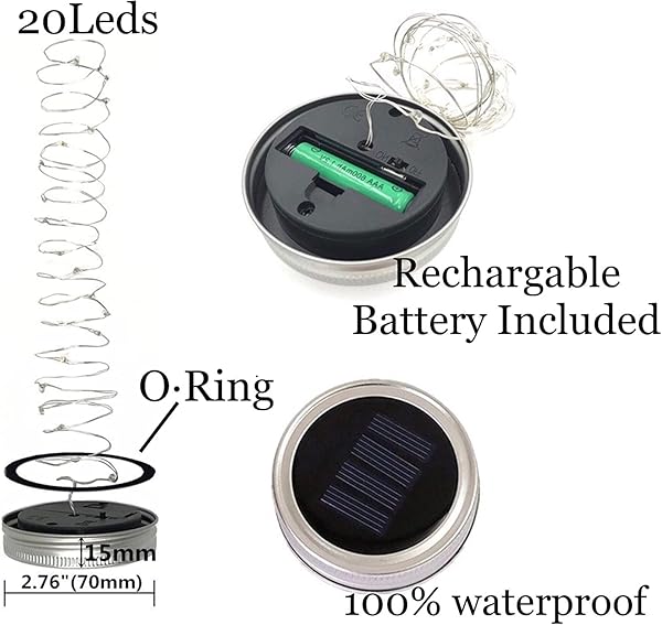 StarryMine StarryMine Solar Mason Jar Lights 8 Pack Waterproof Fairy String Lights for Patio Garden Wedding Decoration 10 LED 8 Colors - View 2 of 8