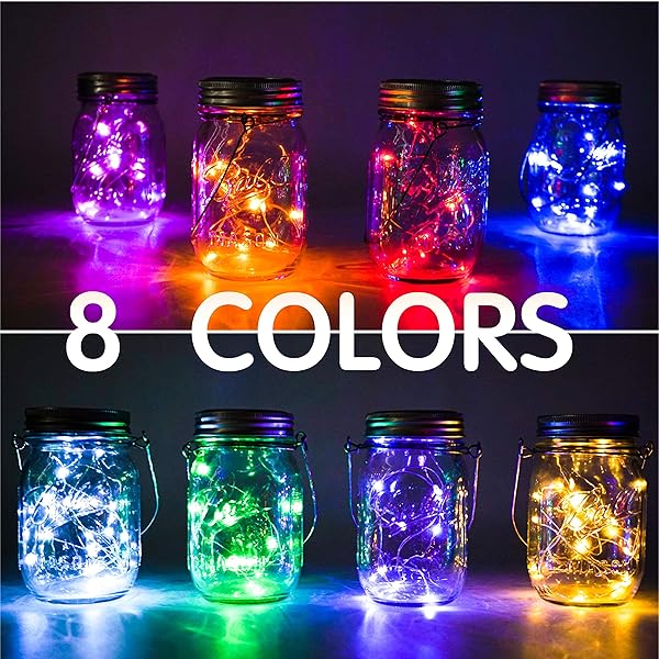 StarryMine StarryMine Solar Mason Jar Lights 8 Pack Waterproof Fairy String Lights for Patio Garden Wedding Decoration 10 LED 8 Colors - View 5 of 8