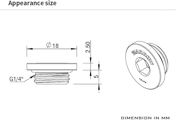 Barrow Barrow G1/4 Thin Stop Plug Fitting Internal Hex Socket Silver Shiny for Efficient Fluid Control - View 3 of 3