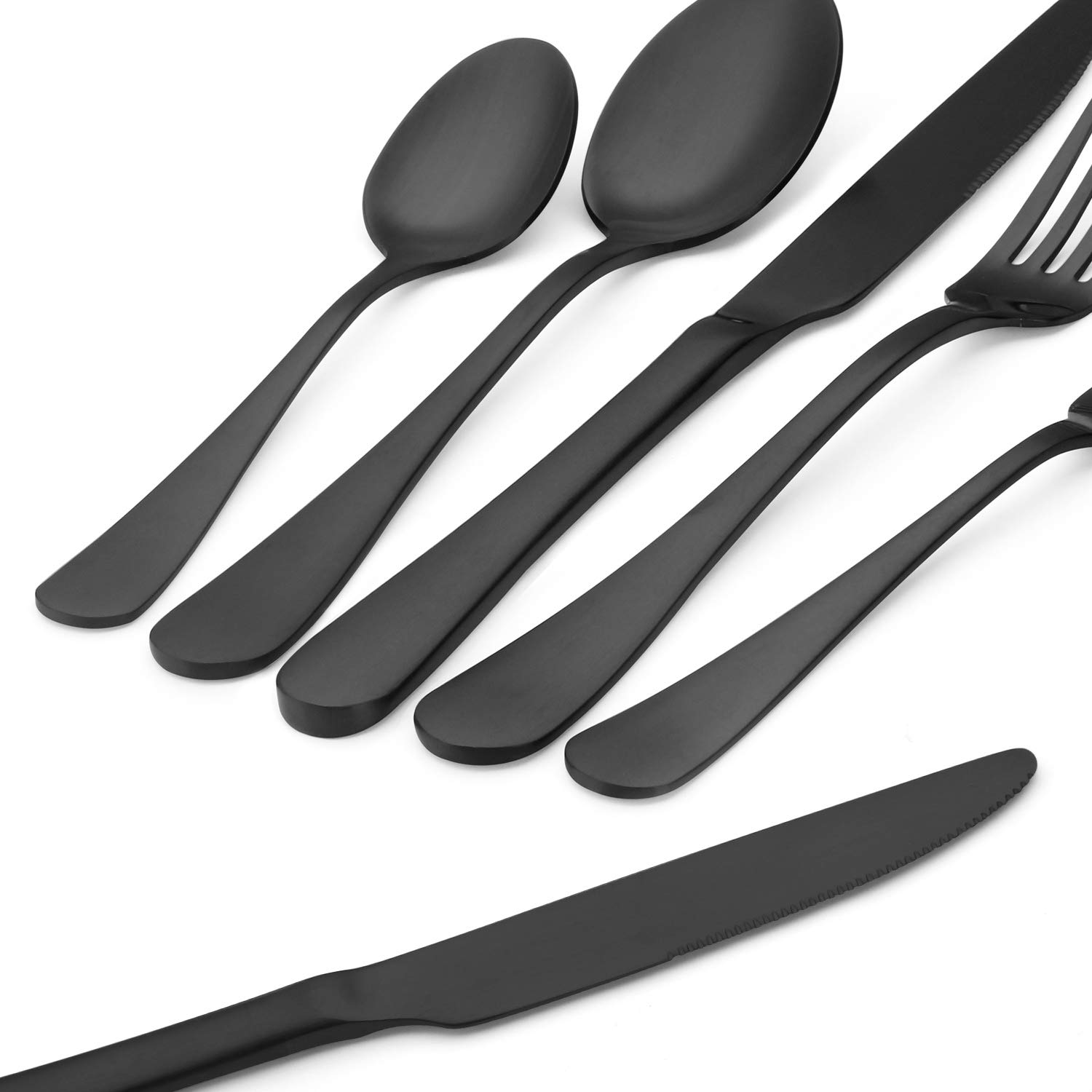 sharecook SHARECOOK Matte Black Silverware Set 40 Piece Satin Finish Stainless Steel Flatware Service for 8 Dishwasher Safe Kitchen Utensil Set - View 2 of 9