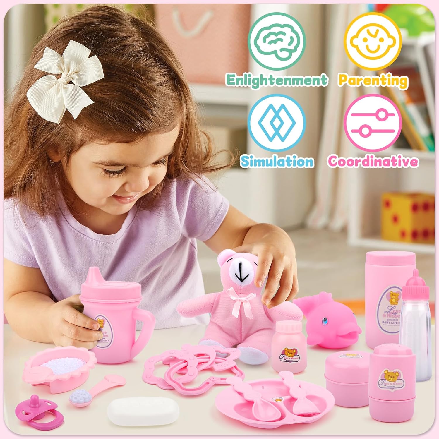 deAO deAO 40 Piece Baby Doll Accessories Set with Feeding Clothes Bath Toys and More for Nurturing Pretend Play Fun for Kids - View 2 of 9