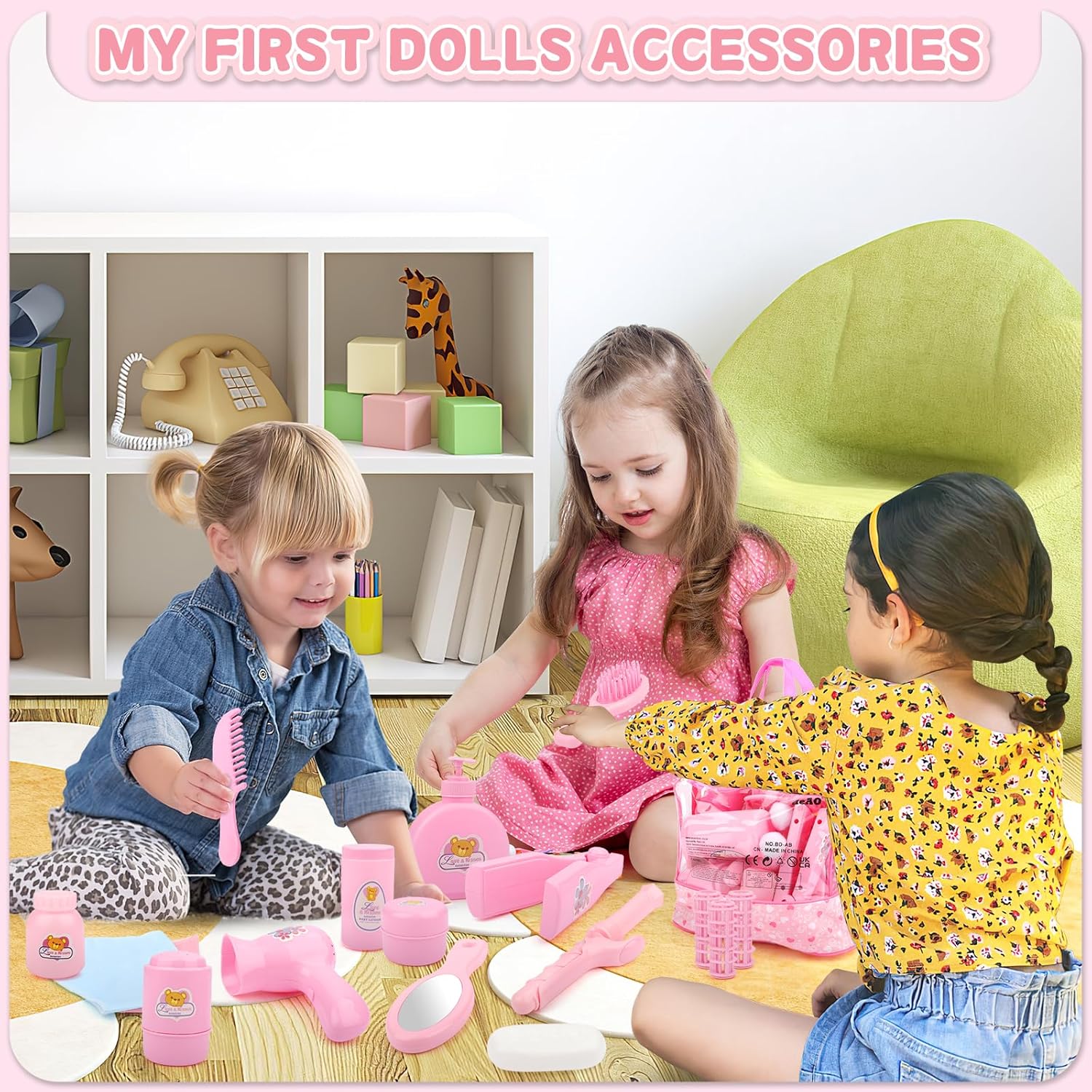 deAO deAO 40 Piece Baby Doll Accessories Set with Feeding Clothes Bath Toys and More for Nurturing Pretend Play Fun for Kids - View 3 of 9