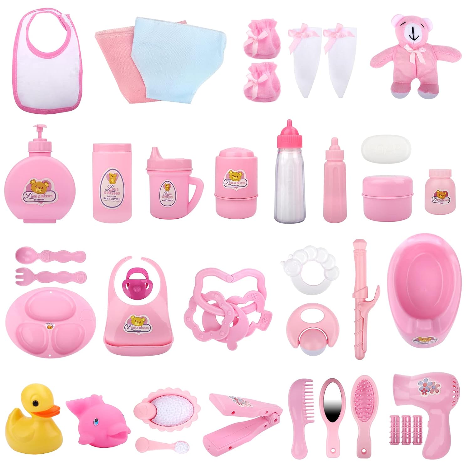 deAO deAO 40 Piece Baby Doll Accessories Set with Feeding Clothes Bath Toys and More for Nurturing Pretend Play Fun for Kids - View 5 of 9
