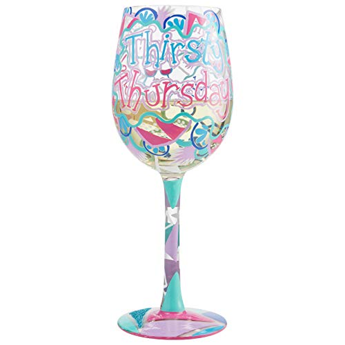 Enesco Enesco Lolita Thirsty Thursday Hand-Painted Wine Glass - Artisan Multicolor Design, Perfect Gift!