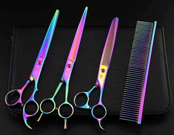 Purple Dragon "Purple Dragon 8.0" Titanium Pet Grooming Scissors Set - Straight, Thinning & Curved Shears for Dogs & Cats with Carry Bag" - View 7 of 8