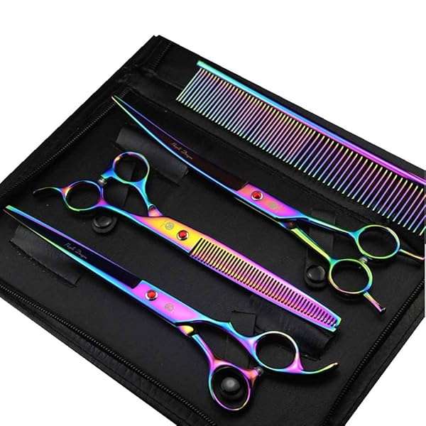 Purple Dragon "Purple Dragon 8.0" Titanium Pet Grooming Scissors Set - Straight, Thinning & Curved Shears for Dogs & Cats with Carry Bag"