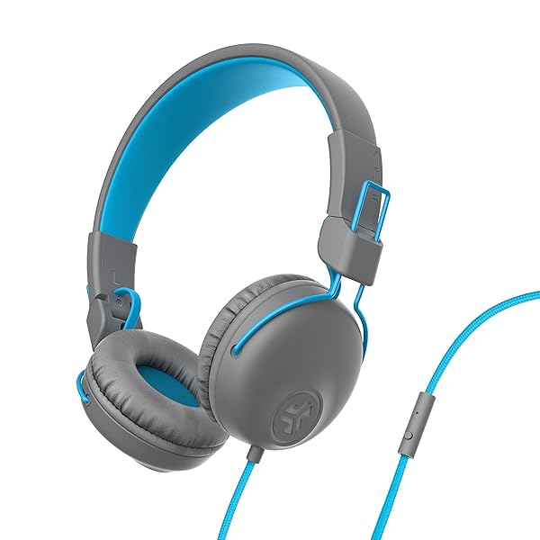 JLab JLab Studio On-Ear Headphones: Tangle-Free, Ultra-Plush, 40mm Drivers - Gray/Blue Comfort & Quality Sound - View 2 of 7