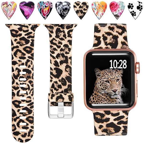 Laffav Laffav Soft Silicone Leopard Print Apple Watch Band 42mm 41mm 40mm 38mm for Men and Women Compatible with Series 10 9 8 7 6 5 4 3 2 1 SE
