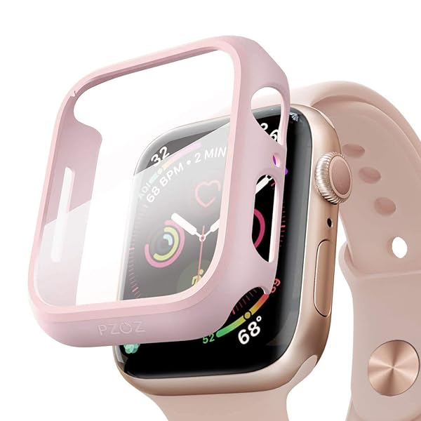 PZOZ Slim Case for Apple Watch SE2/6/5/4 - Full Coverage Screen Protector & Matte Bumper (44mm, Pink) for Men & Women