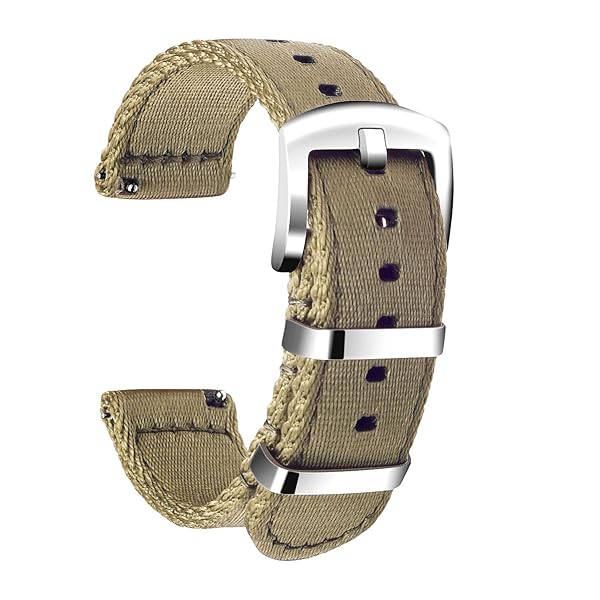 ULLCHRO ULLCHRO Nylon Watch Strap Replacement - Military Canvas Band for Men & Women (18mm-24mm) with Stainless Steel Buckle - Beige