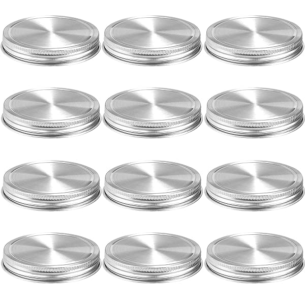 Aikeve 12-Pack Stainless Steel Mason Jar Lids - Reusable, Leak-Proof, Polished Surface for Wide Mouth Jars
