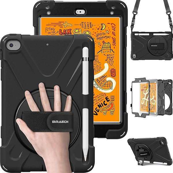 Heavy Duty iPad Mini 5/4 Case with Pencil Holder & Kickstand - Shockproof Rugged Protection for Kids (7.9 Inch, Black)