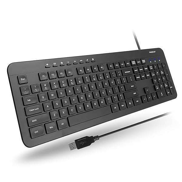 Macally Wired Full Size Keyboard: Quiet, Comfortable USB Keyboard for PC & Laptop - Perfect for All-Day Typing