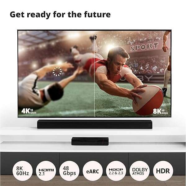 Pacroban 8K HDMI ARC/eARC Cable for Soundbar 6.6FT/2M HDMI 2.1 Cable 48Gbps Ultra High Speed Cable in-Wall Safe, 4K 120Hz, Supports Dynamic HDR, HDCP, Dolby Atmos for Vizio Samsung Bose Sound Bars - View 3 of 10