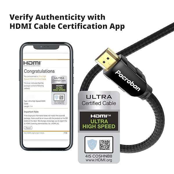 Pacroban 8K HDMI ARC/eARC Cable for Soundbar 6.6FT/2M HDMI 2.1 Cable 48Gbps Ultra High Speed Cable in-Wall Safe, 4K 120Hz, Supports Dynamic HDR, HDCP, Dolby Atmos for Vizio Samsung Bose Sound Bars - View 5 of 10
