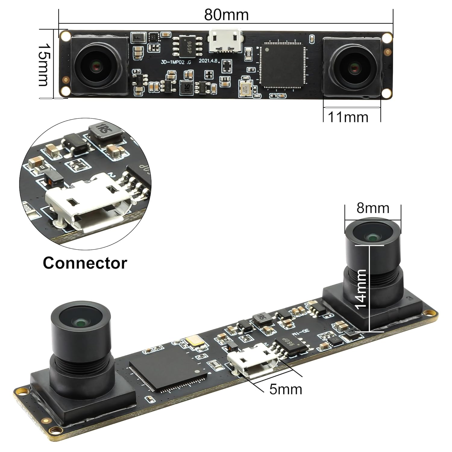 Hotpet Hotpet Dual Lens Stereo USB Camera 1.3MP HD 960P Webcam 3D VR Module Low Light Mini Industrial USB2.0 for Android Linux Windows Raspberry PI - View 6 of 8