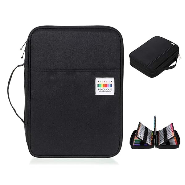 BTSKY Colored Pencil Case 220 Slots Portable Organizer for Prismacolor Crayola Gel Pens and Pencils Black Multilayer Holder
