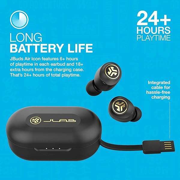 JLab JLab JBuds Air Icon: True Wireless Bluetooth Earbuds with IP55 Sweat Resistance & 3 EQ Settings - Black & Gold - View 4 of 7
