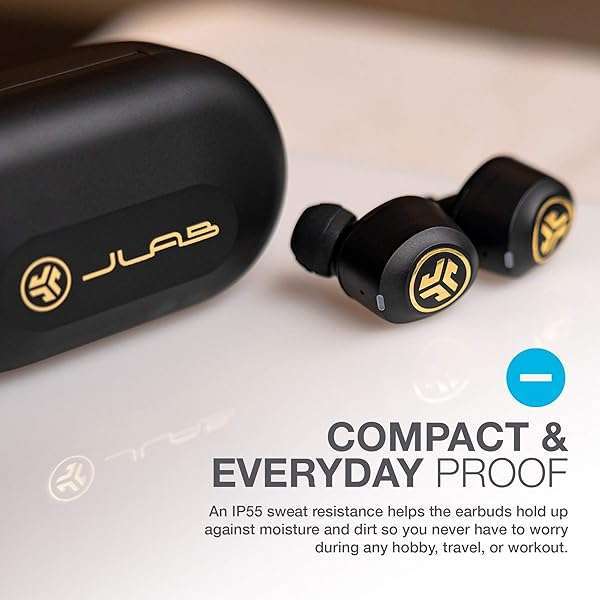 JLab JLab JBuds Air Icon: True Wireless Bluetooth Earbuds with IP55 Sweat Resistance & 3 EQ Settings - Black & Gold - View 6 of 7