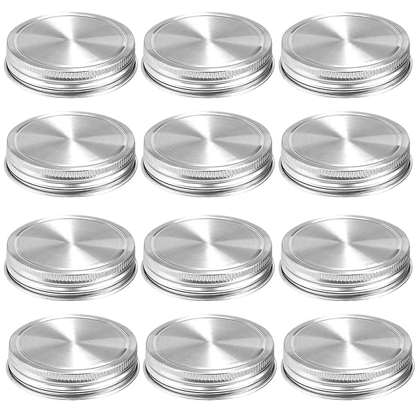Aikeve 12-Pack Stainless Steel Mason Jar Lids - Reusable, Leak-Proof Caps with Silicone Seals for Regular Mouth Jars