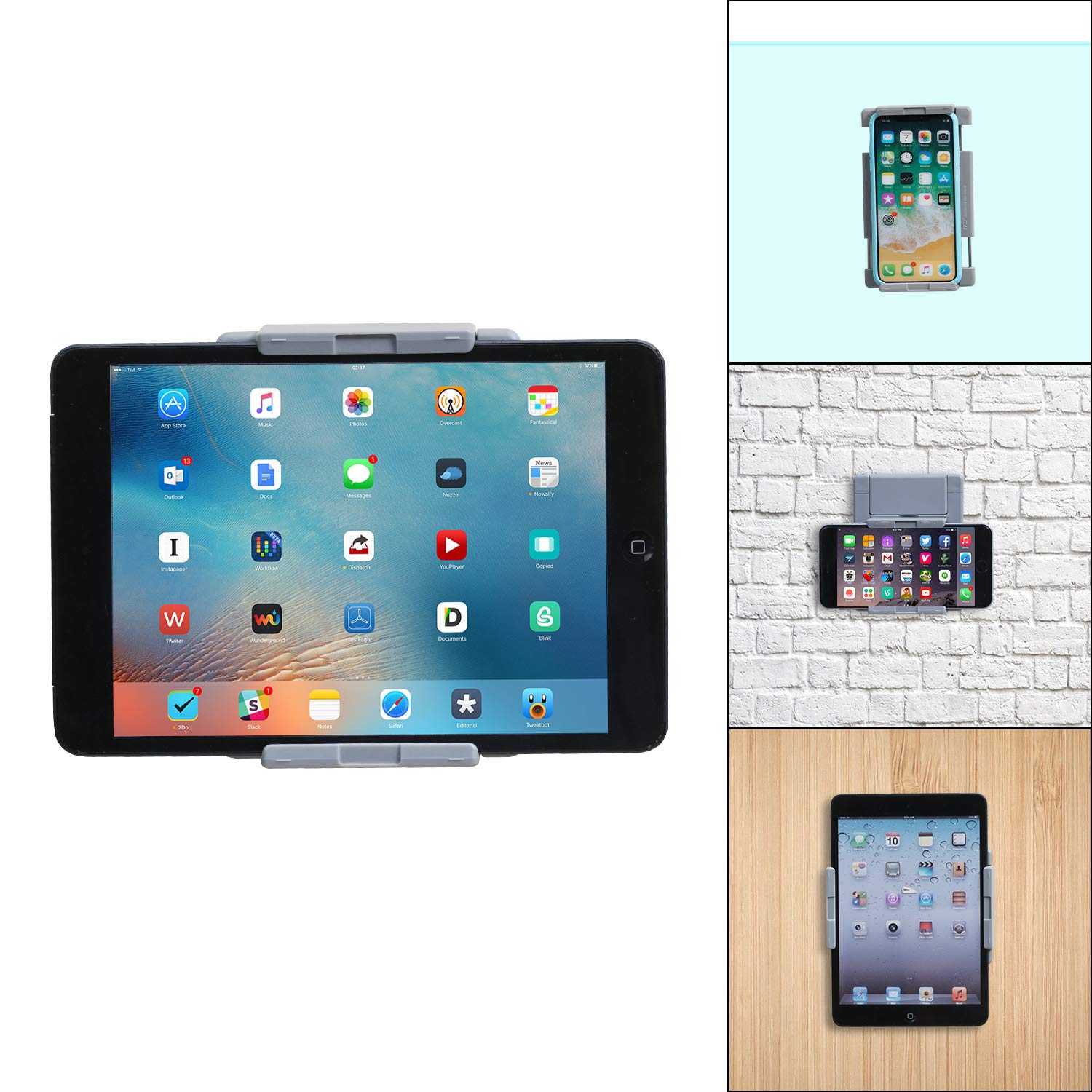 TFY TFY Tablet Wall Mount Gray Fits 2.7 to 3.9 Inch and 4.2 to 7.4 Inch Devices Compatible with iPhone 15 Pro Max iPad Pro 10.5 Inch and More