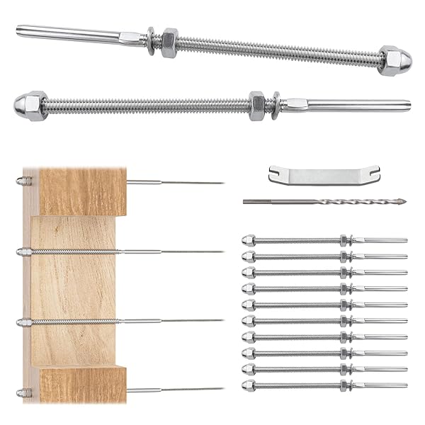 Muzata "Muzata 10 Pack Cable Railing Kit: Tensioner for 1/8" Cable on Wood & Metal Posts - Durable T316 Stainless Steel"
