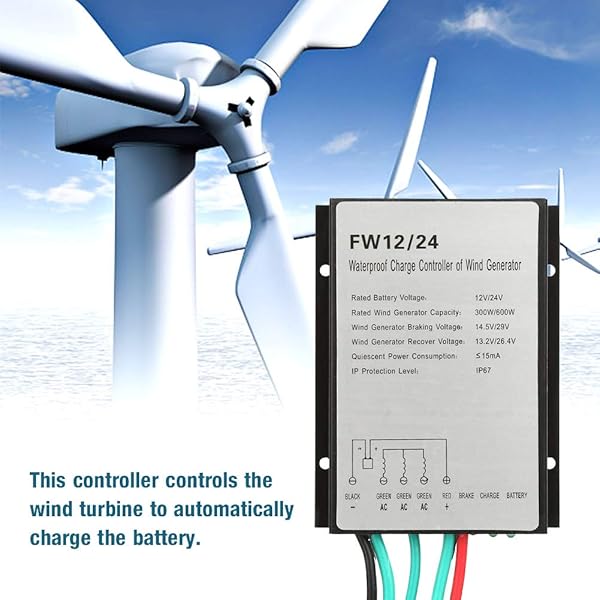 Jectse Waterproof Wind Controller 12V/24V for 300W/600W Turbines - Efficient Wind Power Regulator FW12/24 - View 5 of 10