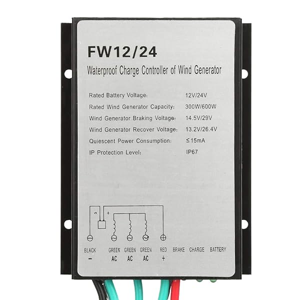 Jectse Waterproof Wind Controller 12V/24V for 300W/600W Turbines - Efficient Wind Power Regulator FW12/24 - View 2 of 10