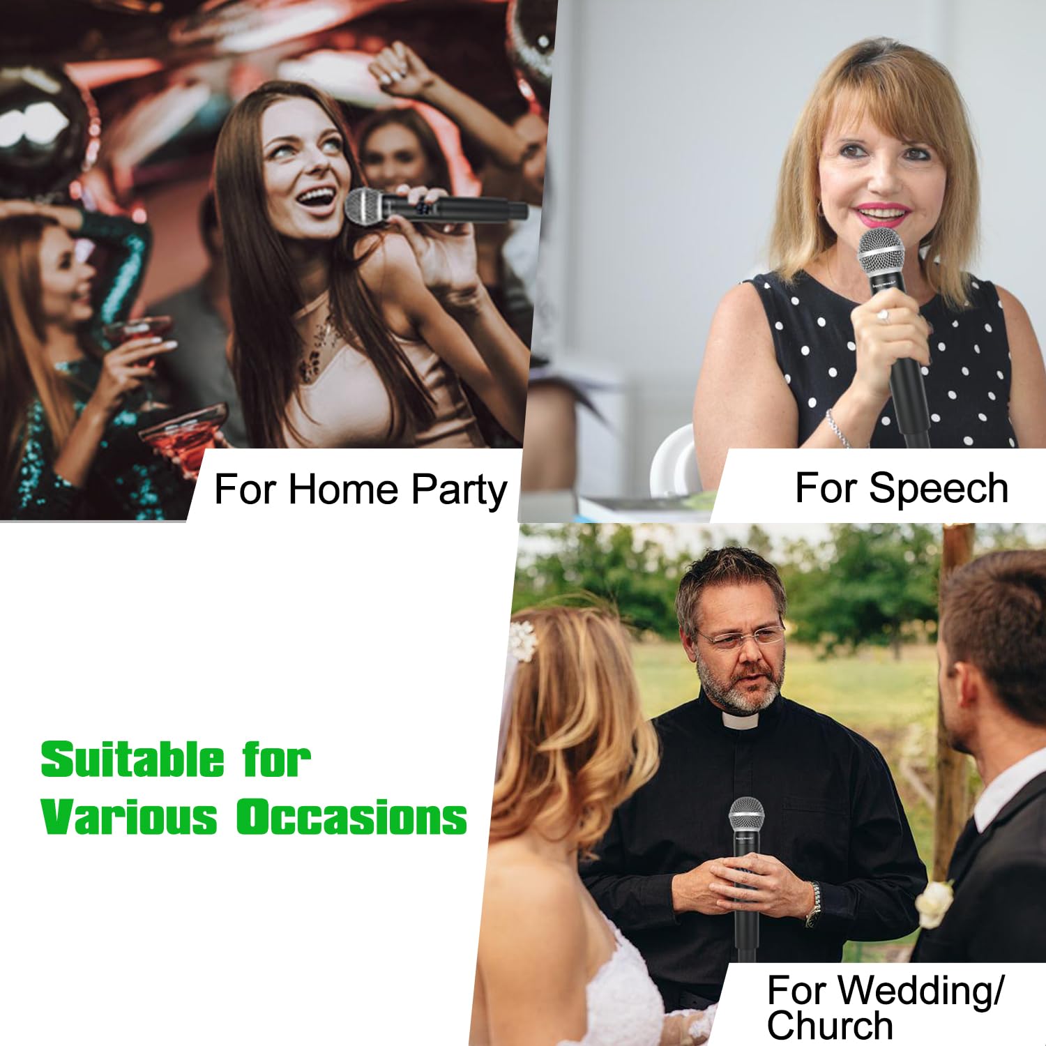 Happymusic Professional UHF 2 Channel Wireless Microphone System Cordless Handheld Mic Set for DJ Church Wedding Event Singing Home Karaoke - View 6 of 7