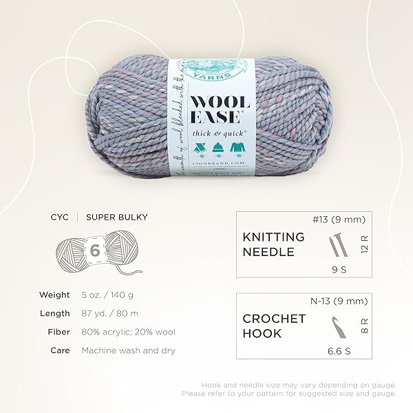 Lion Brand Yarn Lion Brand Yarn Wool-Ease Thick and Quick Soft Bulky Yarn for Knitting Crocheting Crafting 1 Skein Storm Front - View 4 of 8