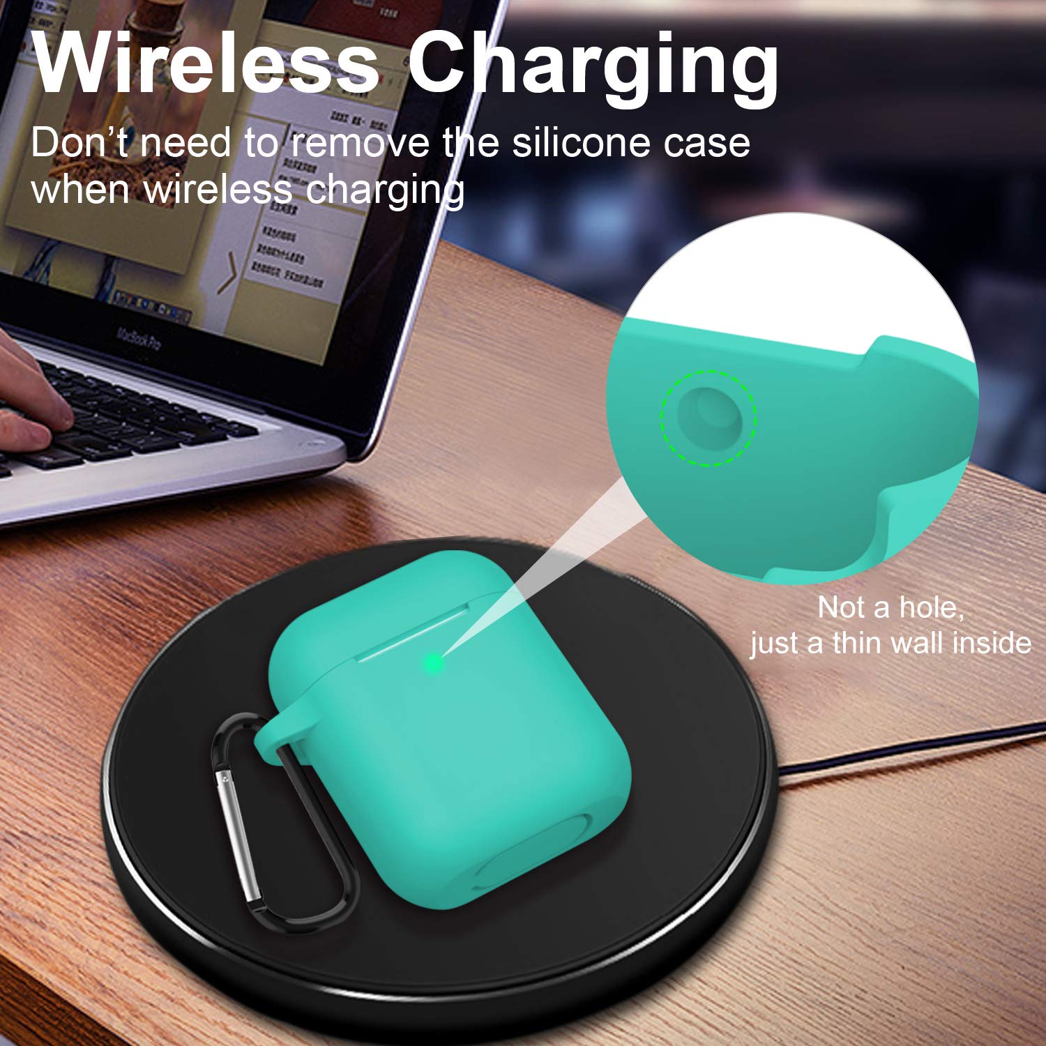 SATLITOG SATLITOG Mint Green Silicone Case for Apple AirPods 1 and 2 Wireless and Wired Charging with Front LED Visibility - View 2 of 8