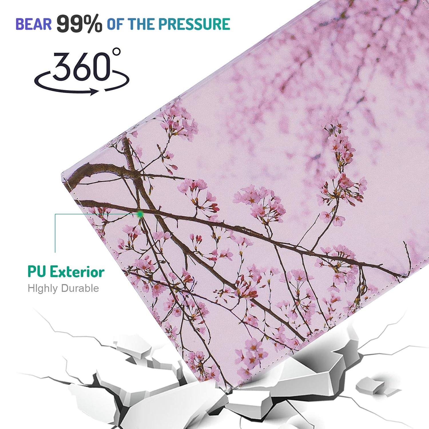 Dteck Dteck Universal Tablet Case for 10 Inch Android Tablets Lightweight Folio with Stand and Card Slots Pink Floral Design - View 3 of 9