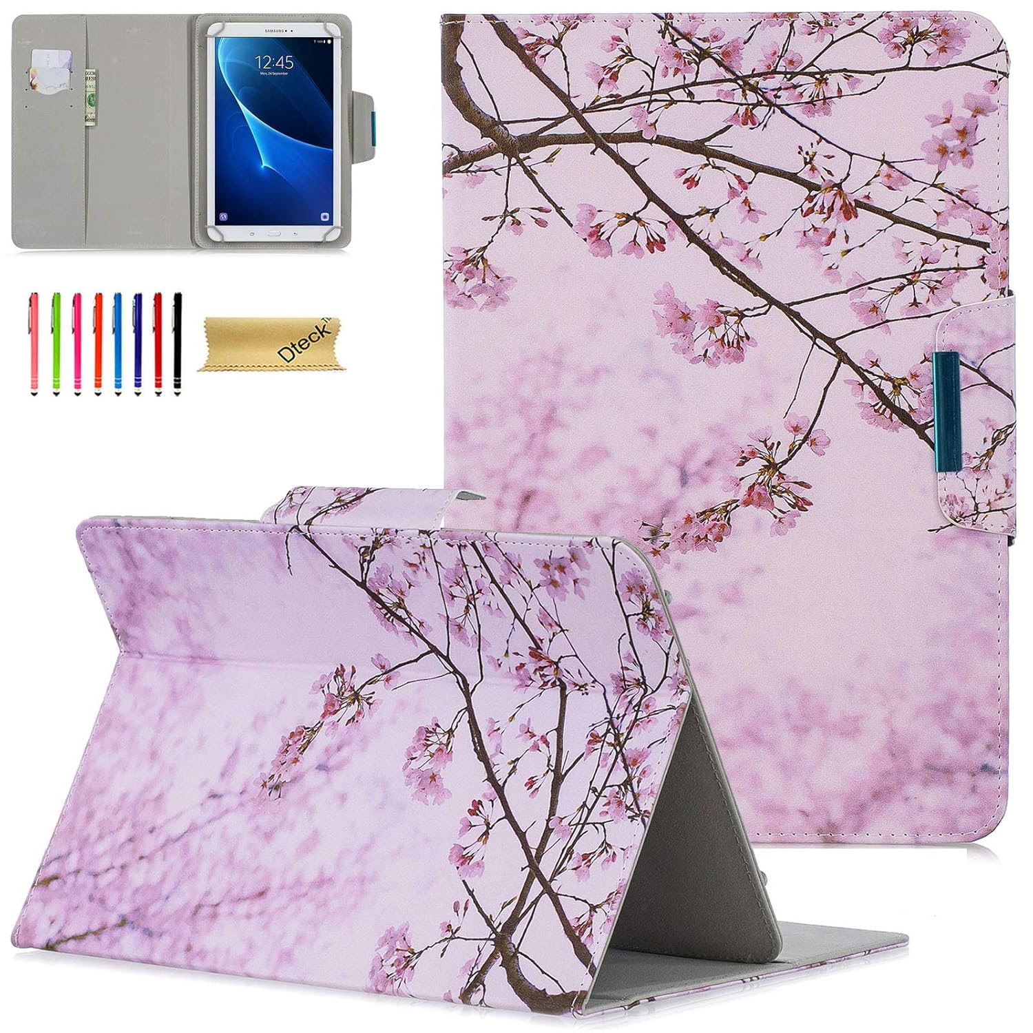 Dteck Dteck Universal Tablet Case for 10 Inch Android Tablets Lightweight Folio with Stand and Card Slots Pink Floral Design
