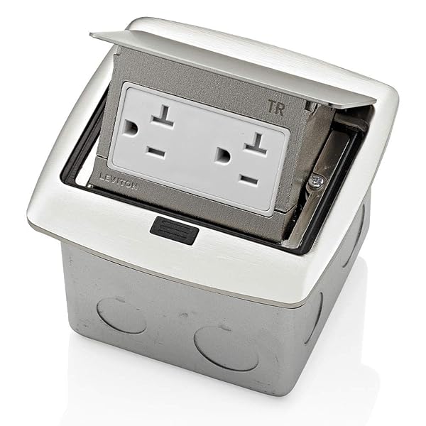 Leviton Leviton PFTR2-BN Pop-Up Floor Box: 20 Amp Tamper-Resistant Outlet in Brushed Nickel