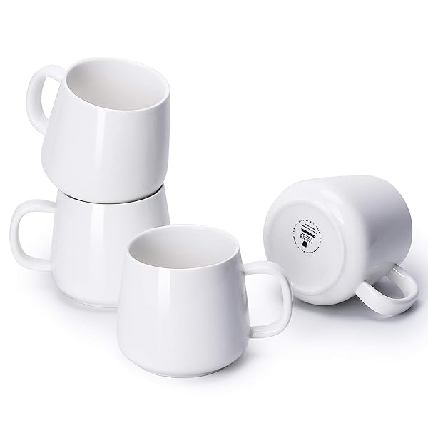 Teocera Teocera Porcelain Coffee Mugs Set of 4 - 12oz Modern White Cups for Hot & Cold Drinks