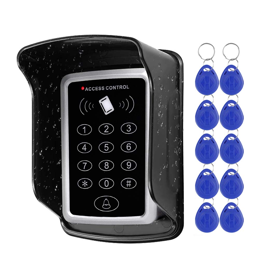 HFeng Diginex RFID Access Control Keypad Waterproof Cover with 10 Blue RFID Keychains for Door Locks Access Control System
