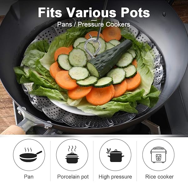 KZNXCVI Stainless Steel Steamer Basket for Instant Pot Adjustable Sizes Ideal for Vegetables Seafood and Boiled Eggs Safe Cooking Tool - View 2 of 7