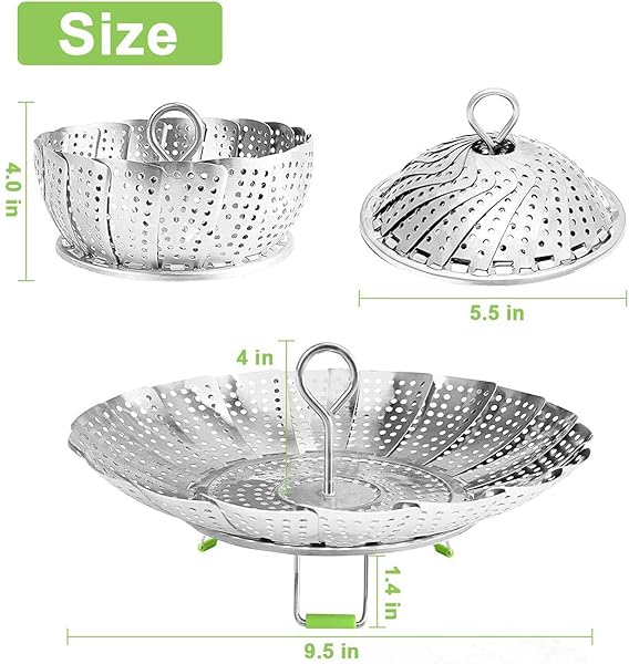 KZNXCVI Stainless Steel Steamer Basket for Instant Pot Adjustable Sizes Ideal for Vegetables Seafood and Boiled Eggs Safe Cooking Tool - View 3 of 7
